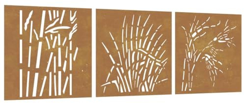 vidaXL 3-tlg. Garten-Wanddeko 55x55 cm Cortenstahl Gras-Design