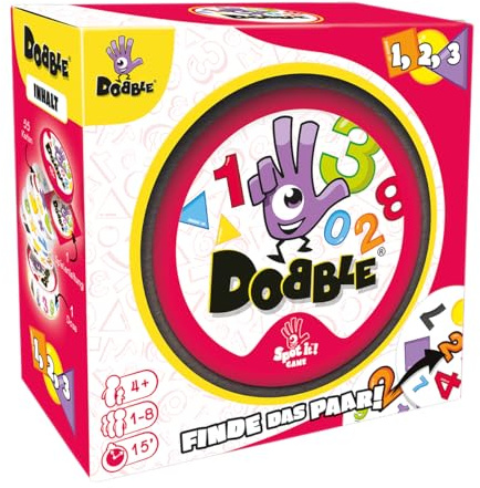 Asmodee, Dobble 1, 2, 3 (Eco-Sleeves), Schnelles Kinderspiel, Deutsch | Lernspiel mit Zahlen und Symbolen für 1-8 Spieler, 15 Minuten, Kartenspiel ab 4 Jahren