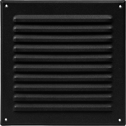 HVAC OV 8 x 8 Inch (Opening Size) Black Galvanized Steel Square Air Vent Cover - HVAC Louvered Grille with Mesh Screen - Register Vent Deflector for Bathroom, Kitchen, Home, Garage, Office