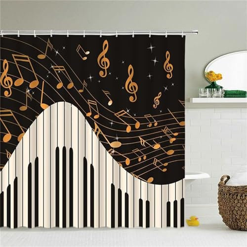 Guofuos Duschvorhang Klaviernoten 90x90cm Duschvorhäng Anti Schimmel,Wasserabweisend Stoff Duschrollo Waschbar,3D Draussen Bad Vorhang Schnell Trocknend,Badewanne Badezimmer Decor Vorhänge