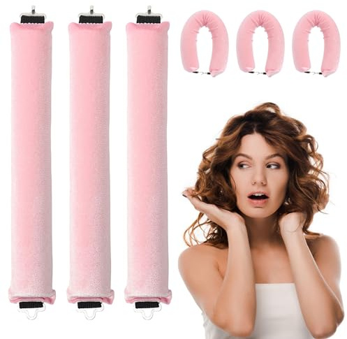 3Pcs Bigoudis Cheveux,Boucle sans Chaleur,Bigoudis de Sommeil doux,No Heat Caoutchouc Hair Rollers for Most Hairstyles,Bricolage Outils de Coiffure (Rose)