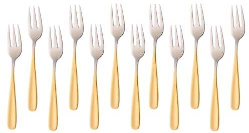 SBOMHS Kuchengabeln 12 stück, Dessertgabeln Tortengabeln aus Rostfreiem Edelstahl Obstgabeln kleine Gabel für Hochzeit Kuchen Tee 13.6 CM/ 5,35 Inch Länge (Farbverlauf Gold)