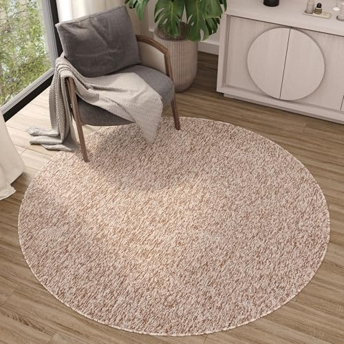 TAPISO Nizza Teppich Beige Einfarbig Melange Rund Anti Rutsch Loop-Teppich Niedriges Flor Waschbar Wohnzimmer Schlafzimmer Büro ÖKO-TEX 240 x 240 cm