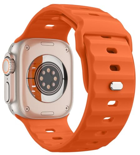 MoKo Ocean Band Compatible with Apple Watch Ultra 2 Strap 49mm 46mm 45mm 44mm 42mm for Men Women, Silicone Replacement Wrist Band for iWatch Series 10 9 8 7 6 5 4 SE Ultra 2, Orange