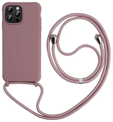 Keteen Handyband hülle für iPhone 16 Pro Handyhülle mit Band Slim Silikon für iPhone 16 Pro hülle mit Abnehmbar Kordel Stossfest Bumper Cover zum Umhängen Necklace Handyhülle für iPhone 16 Pro-Pink