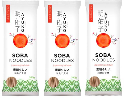 Fideos Soba estilo japonés 300 g Pack 3 bolsas Noodles de trigo y trigo sarraceno para sopas, salteados y ensaladas, 4 porciones por bolsa