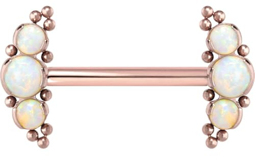PIERCINGLINE Titan Barbell mit Push Fit 3 SYNTH. OPALE + KUGELN Brustwarzenpiercing Nippelpiercing Roségoldfarben 1,6 x 16 mm