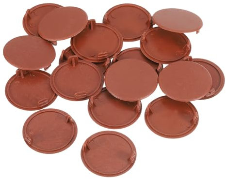 sourcing map Hinge Hole Covers, 38Pcs 40mm(1-9/16) ID - Plastic Concealed Hinge Hole Cover Round Flush Type Plug Cap for Furniture Cabinet Cupboard (Brown)