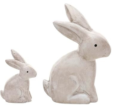 DN DECONATION 2 Stück Osterhasen Figuren aus Holz, Statische Hase Deko für Ostern & Frühling, Moderne Holzfiguren Osterdeko für Tisch, Fensterbank, Geschenkset 7.6x9.5cm und 12.7x17.8cm