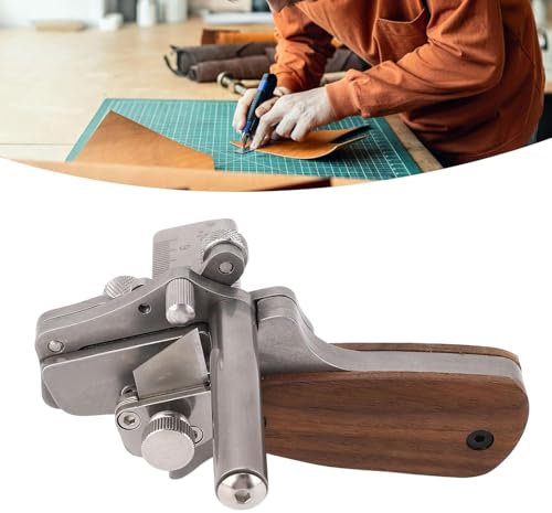 NGARY Cortador Manual De Tiras De Cuero, Herramienta De Corte De Tiras De Cuero De Acero Inoxidable Ajustable De 10-60 Mm con Doble Escala Y Resorte De Rodillo Giratorio, para Manualidades De Cuero