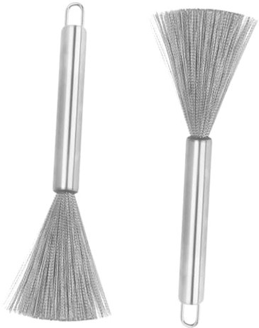 EXHUMKY 2st Pfannenbürste Aus Edelstahl Detail Drücken Halter Küchenschrubber Reinigung Werkzeug Topfreiniger Borste Maschine Aufzeichnen Clipper Leistung Gestell Rostfreier Stahl Silver