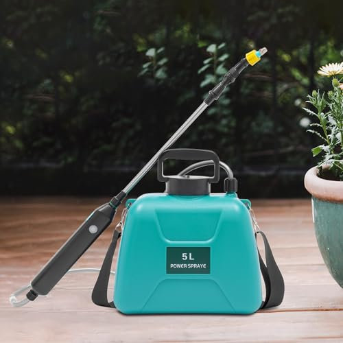 Pulverizador eléctrico a presión para jardinería, 5 L, batería ajustable, pulverizador a presión con lanza, pulverizador portátil de jardín con batería de litio para limpieza, desinfección