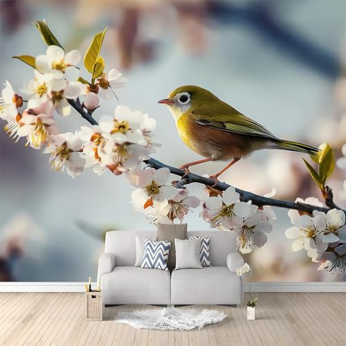 Carta Da Parati Fotografia Fiori Uccelli Moda Poster Gigante Design Carta Da Parati Murale In Tessuto Non Tessuto 250 x 175 cm Decorazione Da Parete Per Camera Da Letto E Soggiorno Bianco