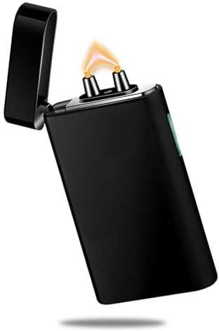 RSBYE Electric Lighter Rechargeable USB C Plasma Arc Lighter Big Flame Electronic Lighters Metal Windproof Unique Pocket Lighters Box for Holiday, Friends, Family (Ice Black)