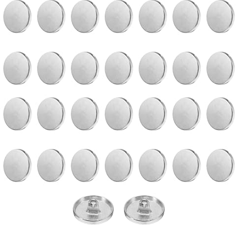 QUARKZMAN 30 stycken platta metallknoppar set, 18 mm glänsande yta runda öglor, pysselknappar, ersättningsknappar för gör-det-själv män kvinnor kostym ullrock skjorta byxor, silverton