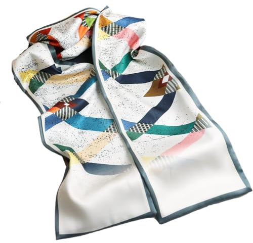 GIMIRO Satin Seidenschal Doppelschichten 150 x 16cm Krawatte Blumen Taillengürtel für Blazer, Mantel, Kleid