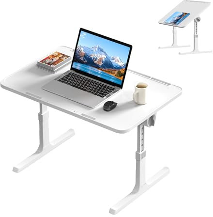 HENGMEI Laptoptisch fürs Bett Laptop Betttisch Lapdesk Laptophalter Schoßtisch Tisch mit Tablet-Schlitz Notebook Tisch für Sofa, Couch, Boden (Anhebbare Höhe, Warmweiß)