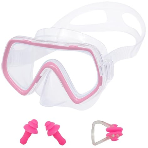DAVBNM Snorkel Mask for Kids, Swimming Goggles with Nose Cover, No Leak 180° View Diving Mask with Nose Clip and Earplugs, Scuba Diving Goggles Anti-Fog for Children Aged 4-15