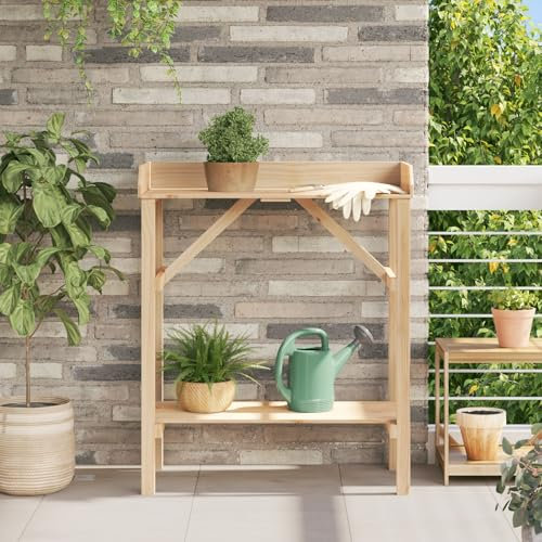 Brokky 4012187 Garden Potting Table 75x40x90 cm Solid Wood Pine Wooden Potting Planting Table Practical Working Decorative Bench Station Flower Garden Greenhouse