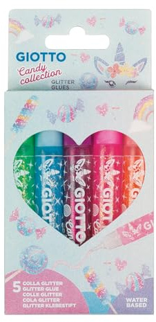 Giotto Glitter Glue Candy Collection, Kartonetui, Klebestifte mit Glitzer in 5 Farben