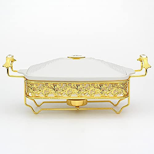 MYUYEE Set da Buffet con scaldavivande in Acciaio Inossidabile con Motivo Golden Water scaldavivande Rettangolare Set con scaldavivande in Ceramica e scaldavivande,1,5 l