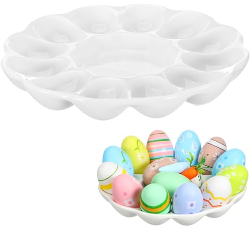 GLEAVI 20,7cm Plato para Huevos Rellenos: Bandeja Cerámica 12 Compartimentos Diseño Flor - Huevera Elegante para Pascua Catering Fiestas