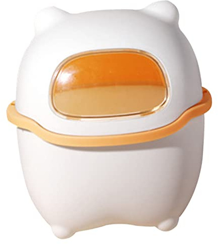 VALICLUD Petite Poubelle de Bureau avec Couvercle D’ours, Plastique Abs, Compacte Odeur, pour Rangement et Décoration de Bureau ou Chambre D’garçon et Filles, Blanche et Jaune