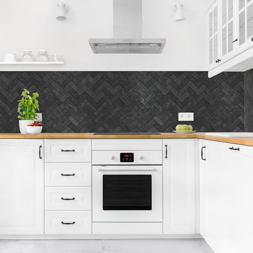 micasia Crédence de cuisine adhésive imperméable avec motif sans joint revêtement mural avec motif film rigide mat noir fond de hotte imitation carrelage 2076 (400x70cm)
