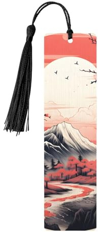 Japanisches Fuji-Lesezeichen Kirschblüten-Sonne Holz-Lesezeichen mit Quaste, Lesezeichen für Frauen und Männer, Lese-Seitenmarkierungen, Geschenke für Buchliebhaber