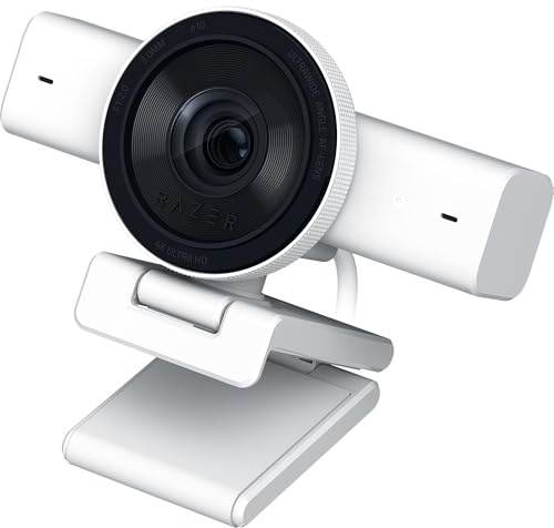 Razer Kiyo V2 Streaming Webcam: 4K 30 FPS, 1080p 60 FPS - AI Powered Auto-Framing - Built-in Microphone - Ultrawide Angle Lens - Privacy Cover - Works with OBS, Xsplit, Discord, Zoom, Teams - White