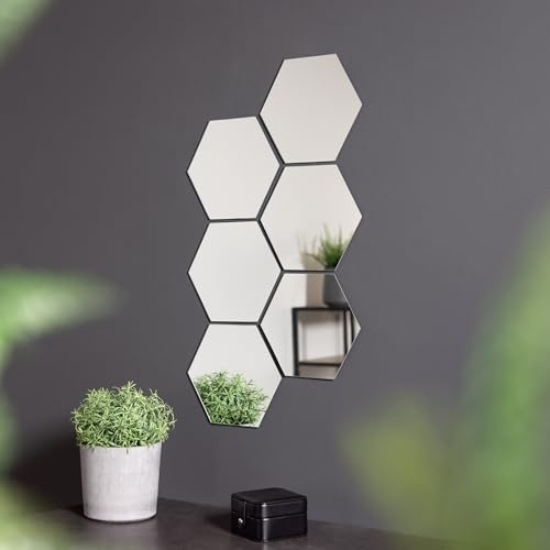 Haushalt International Nordheim sechsteckiger Spiegel-Wandaufkleber 6er-Set (je 18 x 21 x 0,25 cm) Spiegelwand Wandspiegel Spiegelfliesen Glas-Fliesen