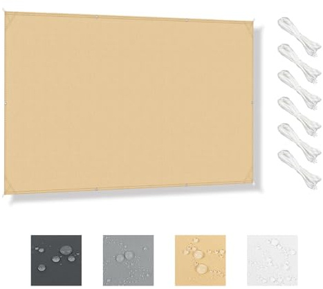HENG FENG Toldo Vela de Sombra Impermeable 1x2m Rectangular, Protección UV 95% Resistente al Desgarro con Ojales y Cuerdas, Toldo de Exterior para Terraza, Jardín, Balcón, Pérgola (Arena)