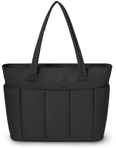 Wandering Nature Handtasche Damen Tote Bag 20L Groß Gesteppt Shopper Tasche mit Laptopfach (15,6 Zoll) & Getränkehalter (40oz/1.18L), Ideal für Büro Schule Reisen Shopping,Schwarz