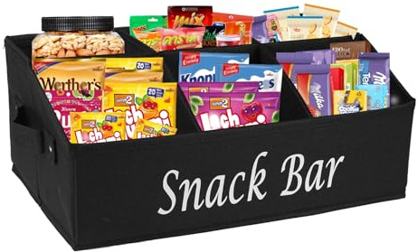 ZoeQide Contenitore per caramelle, snack in tessuto con manico, con 6 scomparti, per snack bar, scaffali o tavolo, nero scuro