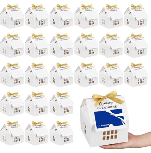 AHANDMAKER 25 Set Hausförmige Geschenkboxen Weiße Karton Geschenkbox In Hausform Mit Grußkarten Partyartikel Für Immobilienmakler Dekorationen Für Tage Der Offenen Tür 4.9x4.9x3.1in