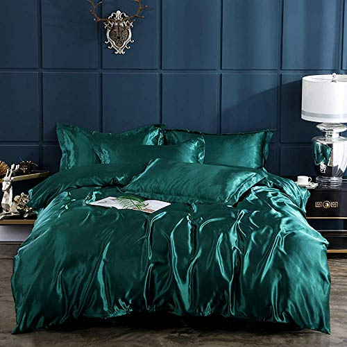 HGJHJJHK Set Copripiumino in Raso, Set Biancheria da Letto King Size Argento, Set Biancheria da Letto Set Copripiumino in Seta Completamente Satinato Set Copripiumino in 4 Pezzi Morbido e setoso Set