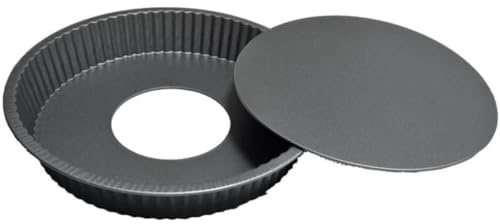 Harlams Twin Pack. Quiche Pan 24cm, Non-Stick Tart Tin, Flan Tins with Loose Base, Tart Pan for Baking, Flans, Fluted Round Quich Tart Pan, Pie Pan, Quiche Dish, Carbon Steel,Dark Grey