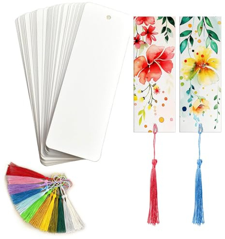 ROKZELT 50 Pezzi Carta Acquerello Cotone, 15 x 5 cm Carta per Acquerello, Cartoncino Bianco, Blocco Carta per Acquerelli, DIY Segnalibro per Pittura Fai Da Te, Biglietti di Auguri, con 25 Nappe