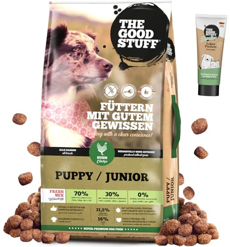 The GOODSTUFF Huhn (Puppy/Junior) 12,4 kg | Inkl. Leber Pastete Geflügel | Mit frischem Hühnerfleisch | Hundetrockenfutter für Welpen & Junghunde | Super-Premium Welpen Trockenfutter