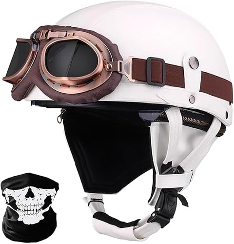 Casco da moto vintage retrò a mezza calotta per uomo e donna, certificato ECE/DOT, casco jet, casco da scooter, casco da chopper, cruiser, casco da ciclomotore con visiera parasole M,S=55-56cm