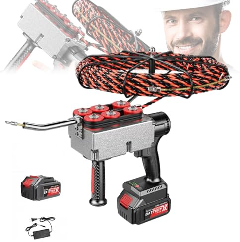 Poxvythb Sonda Passacavi Elettrica con Batteria – Filo per Infilacavi Elettrico Senza Spazzole, 40m/Min – per Cavi Elettrici E Cablaggio Tubi Edilizia/Idraulica – 25000mah*1/15m
