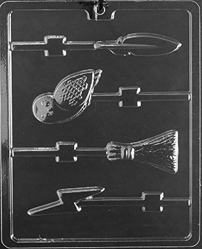 Grandmama's Goodies K174 Owl Bolt Broom Feather Wizard Lollipop Chocolate Candy Soap Mold with Exclusive Molding Instructions