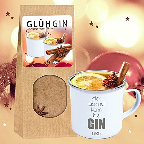 4youDesign SET Metalltasse Emaille Look • der Abend kann beGINnen • mit GlühGin-Gewürzmischung tolle |Geschenkidee Weihnachten Nikolaus Adventskalender Wichteln