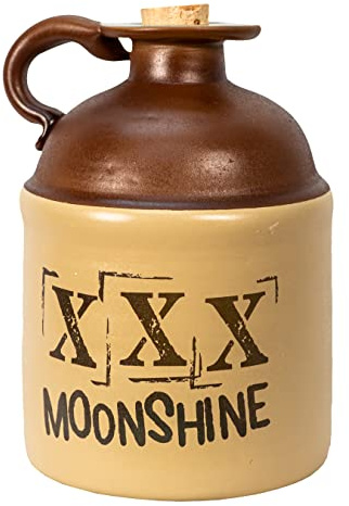 XXX Moonshine Glaskrug (750 ml) – traditioneller alter Stil, gravierte Glasflasche für Likör, Whiskey mit natürlichem Korkverschluss und Fingerring – Moonshine Geschenke für Männer (B271)