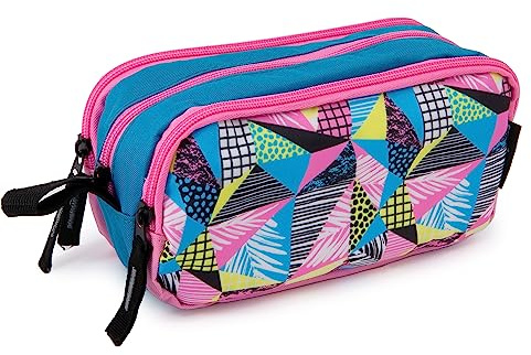 Starplast Estuche Escolar Porta Todo, 3 Cremalleras, 3 Compartimentos, Gran Capacidad, Multiuso, para Uso Escolar, Trabajo, Universidad - TRIÁNGULOS