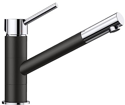 BLANCO Kano | Kitchen Mixer tap in silgranit Black/Chrome | High-Pressure | Non-Return Valve | Ceramic Cartridge | Assured Water Quality & Water-Saving | [5.5x26.3x19.1 cm]