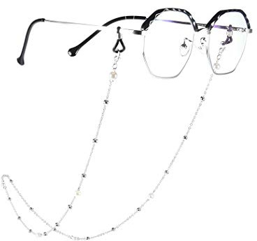 Yienate Bohemia Damen Brillenketten mit Perlenkette Brillen-Zubehör Brillen-Halter – Brillenband-Halter – Sonnenbrille Retainer Strap (Silber)