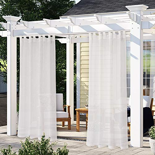 LORDTEX Jute-Leinen-Optik Outdoor Vorhang für Terrasse – 2 Stoffbahnen wasserdichte Schlaufen oben durchscheinende Vorhänge für Pergola, Veranda, Cabana und Pavillon, 132 x 213 cm, Vanille