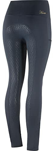 HORZE Damen Reitleggings Mathilde, High Waist Reithose mit Handytasche und Vollbesatz, Blau, 44