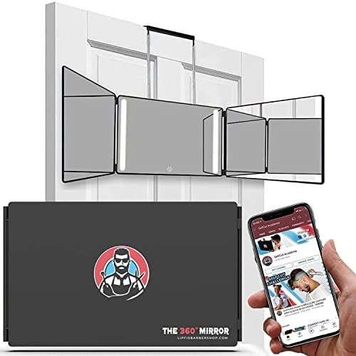 360 Grad-LED-Spiegel - Reisevariante mit verstellbaren Teleskophaken, perfekter Selbsthaarschnitt-Spiegel für Männer - 3-fach Spiegl zum Haareschneiden - Spiegl zum Schneiden Ihrer Haare